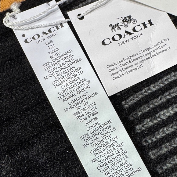 NWT COACH 100% CASHMERE BLACK & GREY STRIPE SCARF - Picture 6 of 7